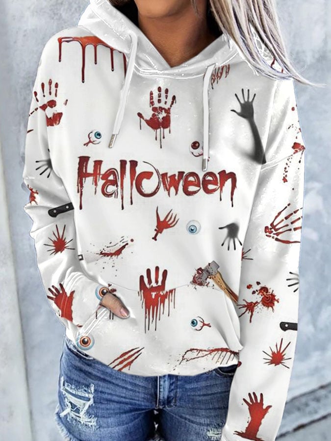 Women'S Halloween Bloody Print Hoodie