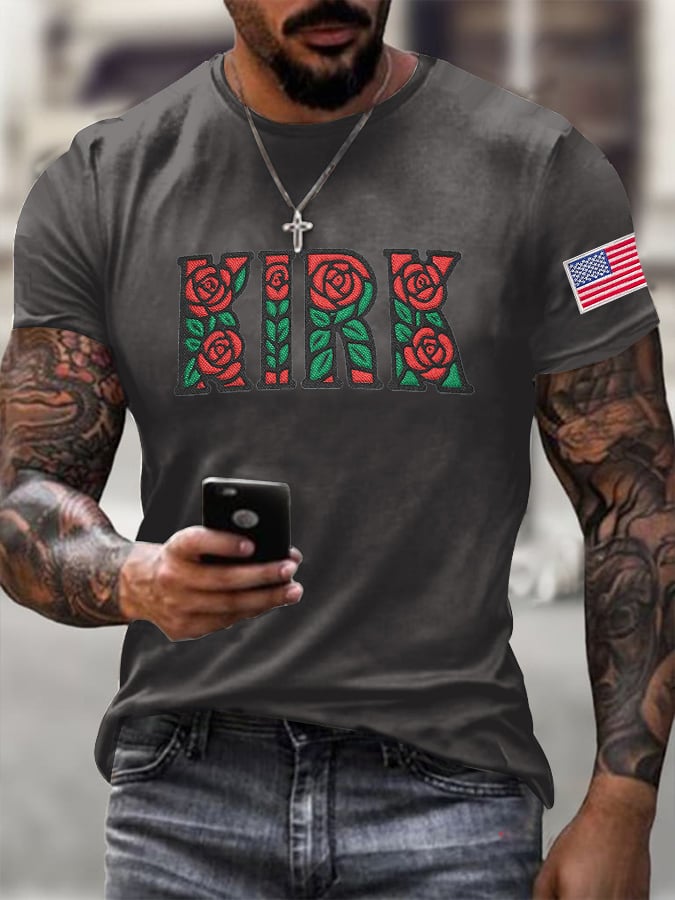 Men's Rose Printed Casual T-Shirt