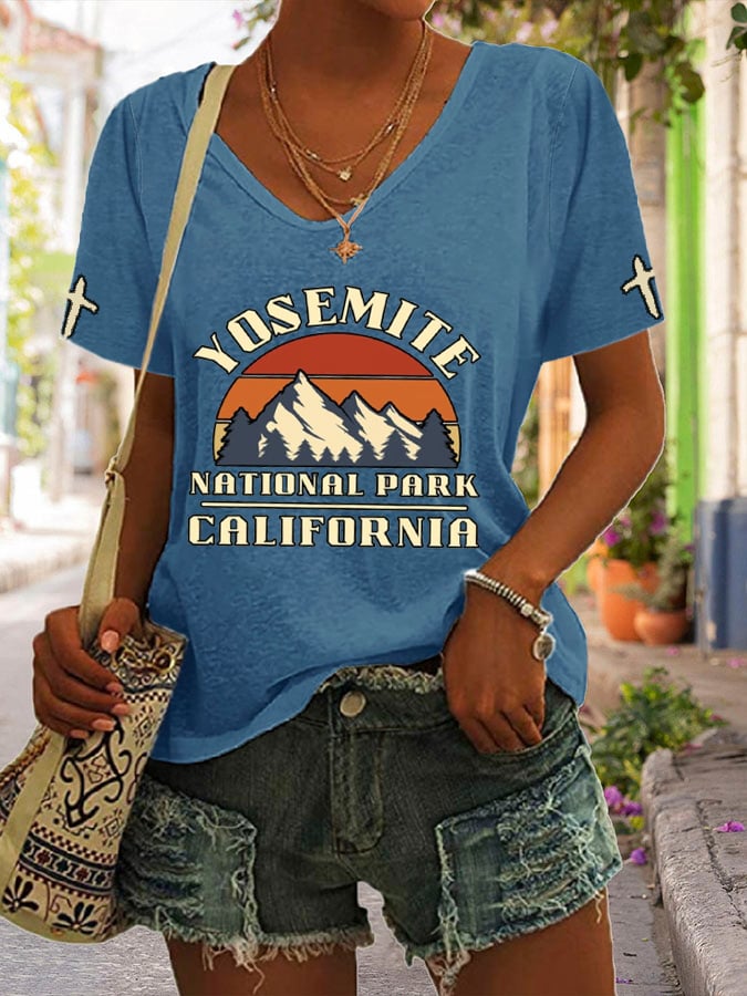 Women's Protect Our National Parks Print V Neck Casual T-Shirt