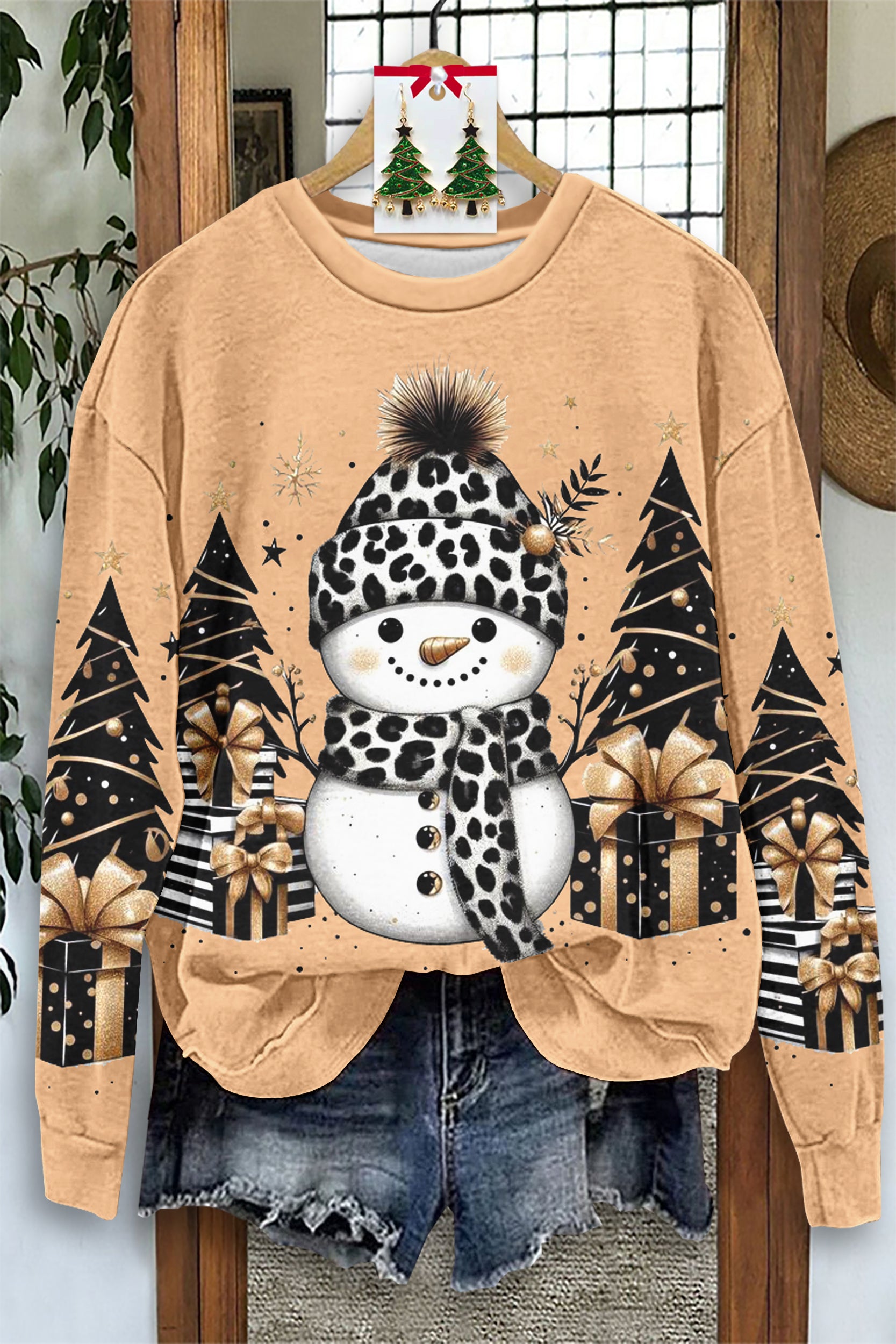 Christmas Snowman Print Long Sleeve Sweatshirt