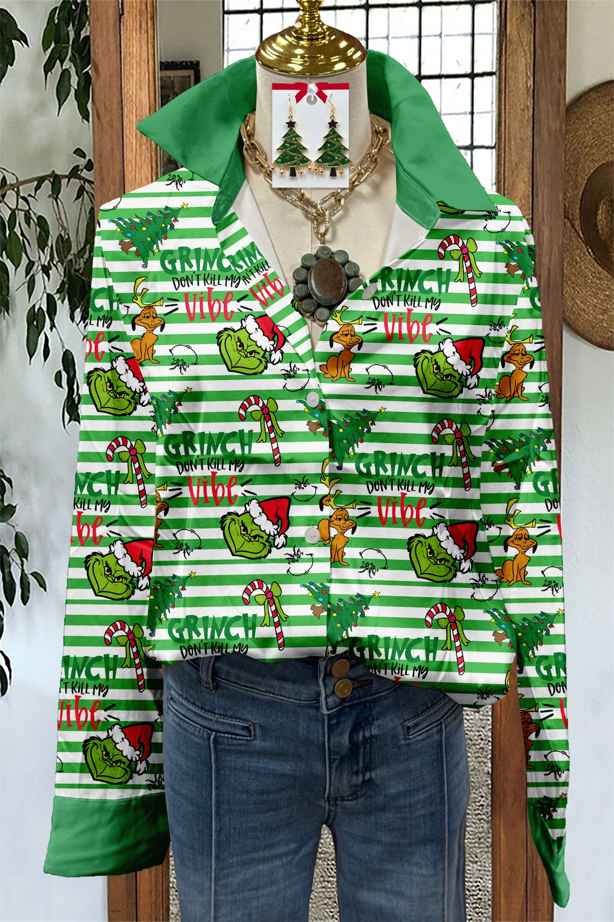 Classic Christmas Grinch Print Shirt