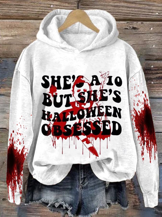 Women's Bloody Obsession Halloween Printed Hooded Sweatshirt
