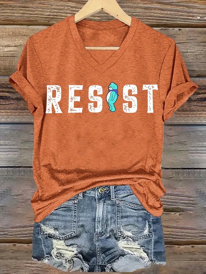 V-neck Women's  Portland Frog resist Print T-Shirt