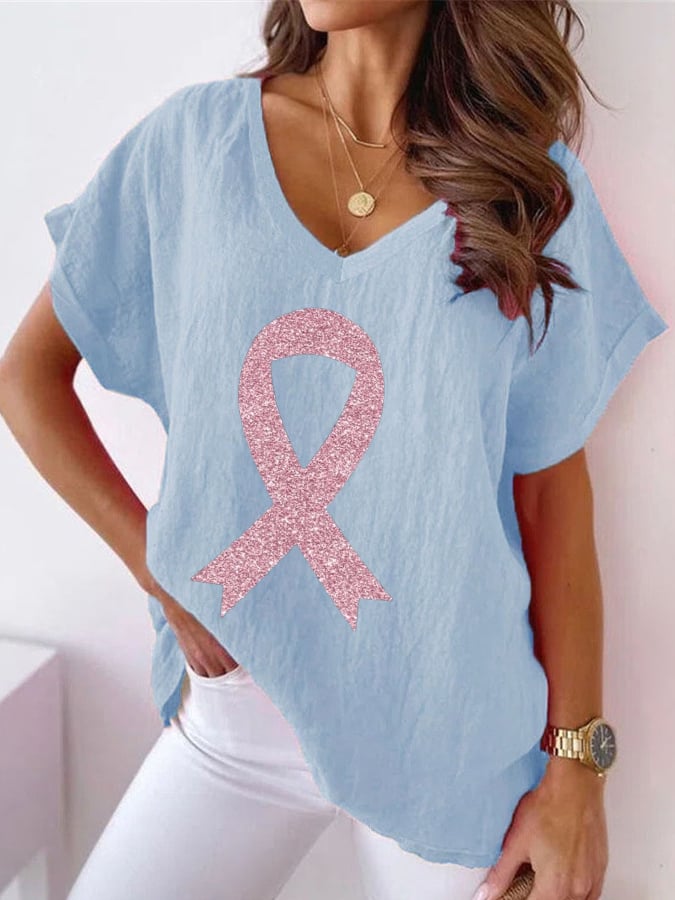 Womens Breast Cancer Awareness Print T-Shirt
