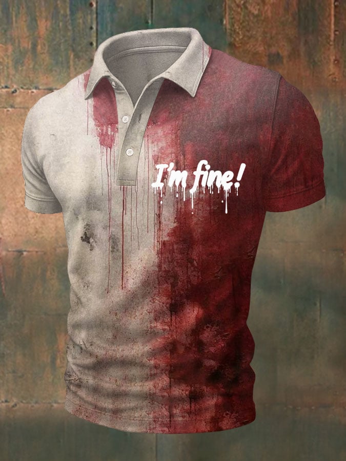 Men's I'm Fine Bloodstain Print Polo Shirt