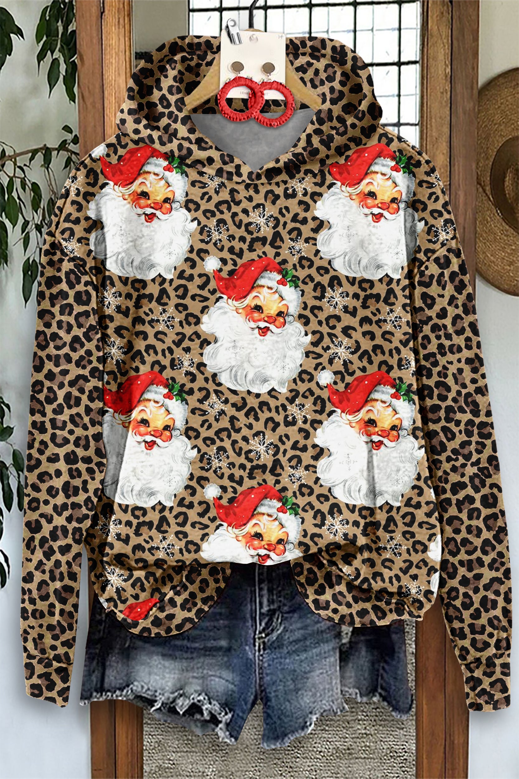 Classic Christmas Santa Claus Print Hoodie