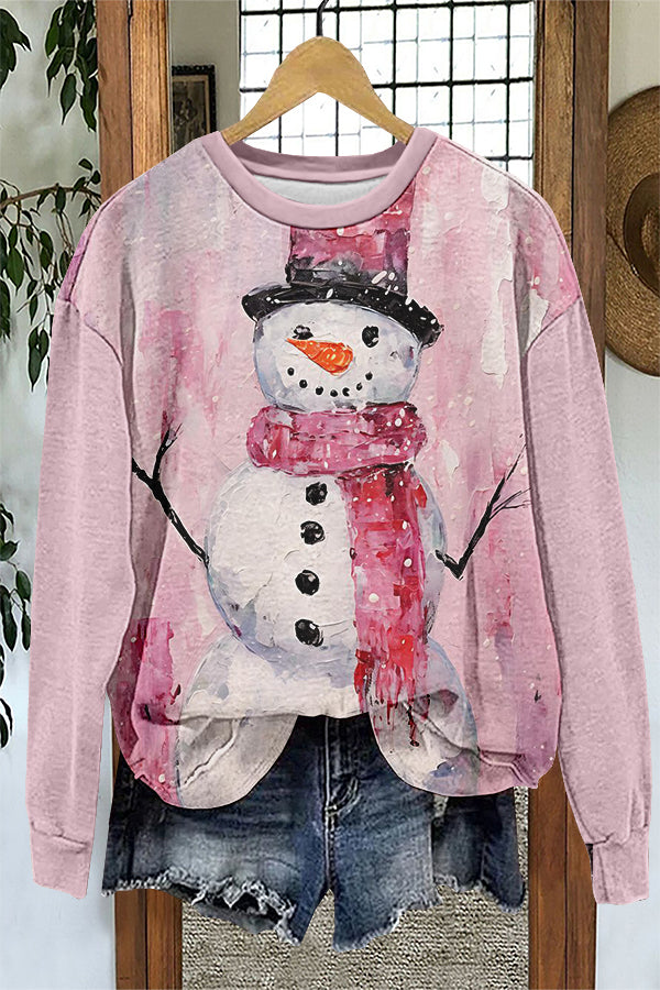 Sweet Christmas Snowman Print Sweatshirt