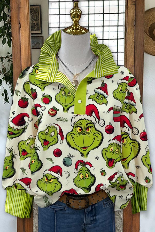 Stripe Printed Stitched Christmas Grinch Blouse
