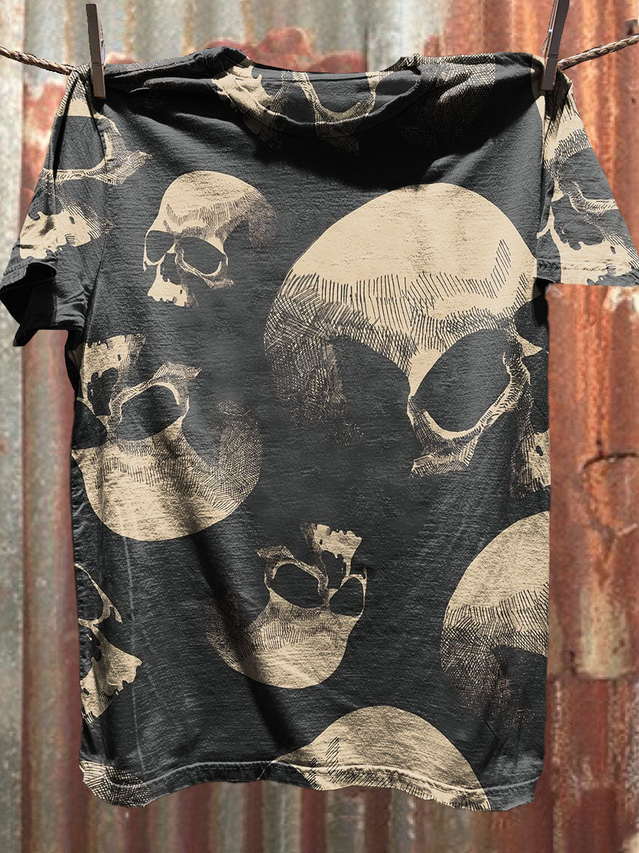 Vintage Skull Art Print Casaul Short Sleeve T-shirt
