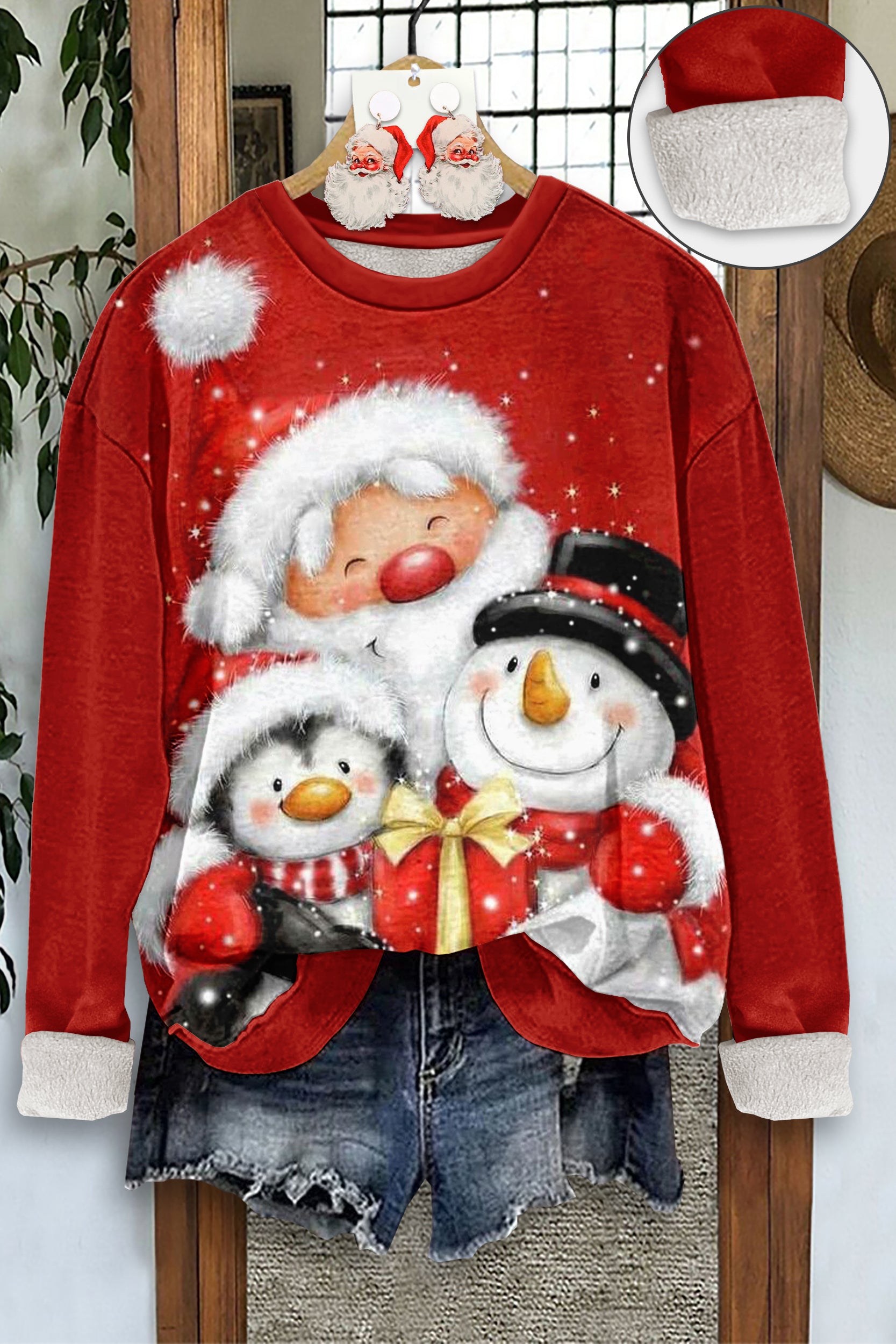 Cute Christmas Print Thick Fleece Sweatshirt