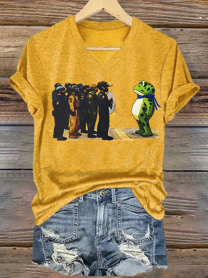 V-neck Women's  Portland Frog print T-Shirt