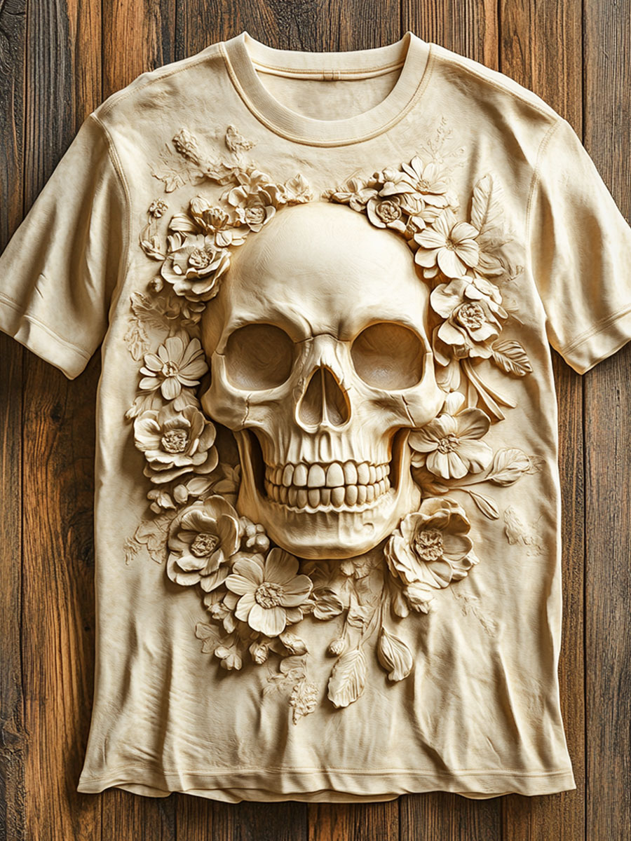 Skull Art Print Casual T-shirt