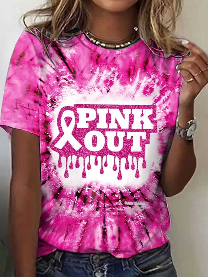 Women's Breast Cancer Pink Out Printed Short-Sleeved T-Shirt