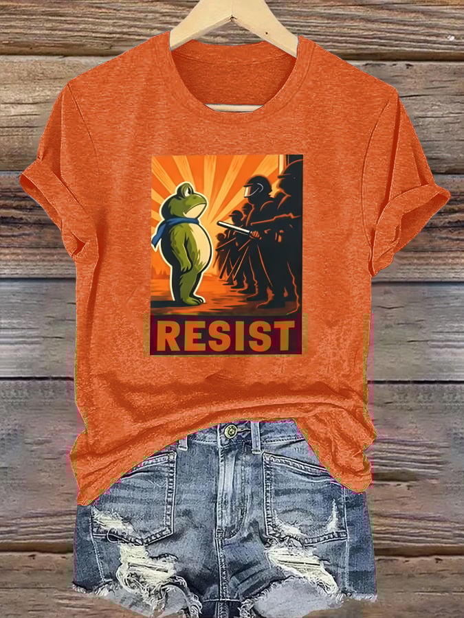 Women's  Portland Frog Resist  Printed Casual T-Shirt