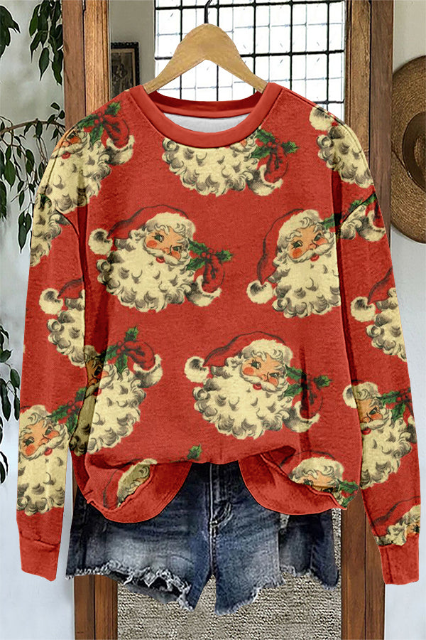 Retro Christmas Santa Claus Print Sweatshirt