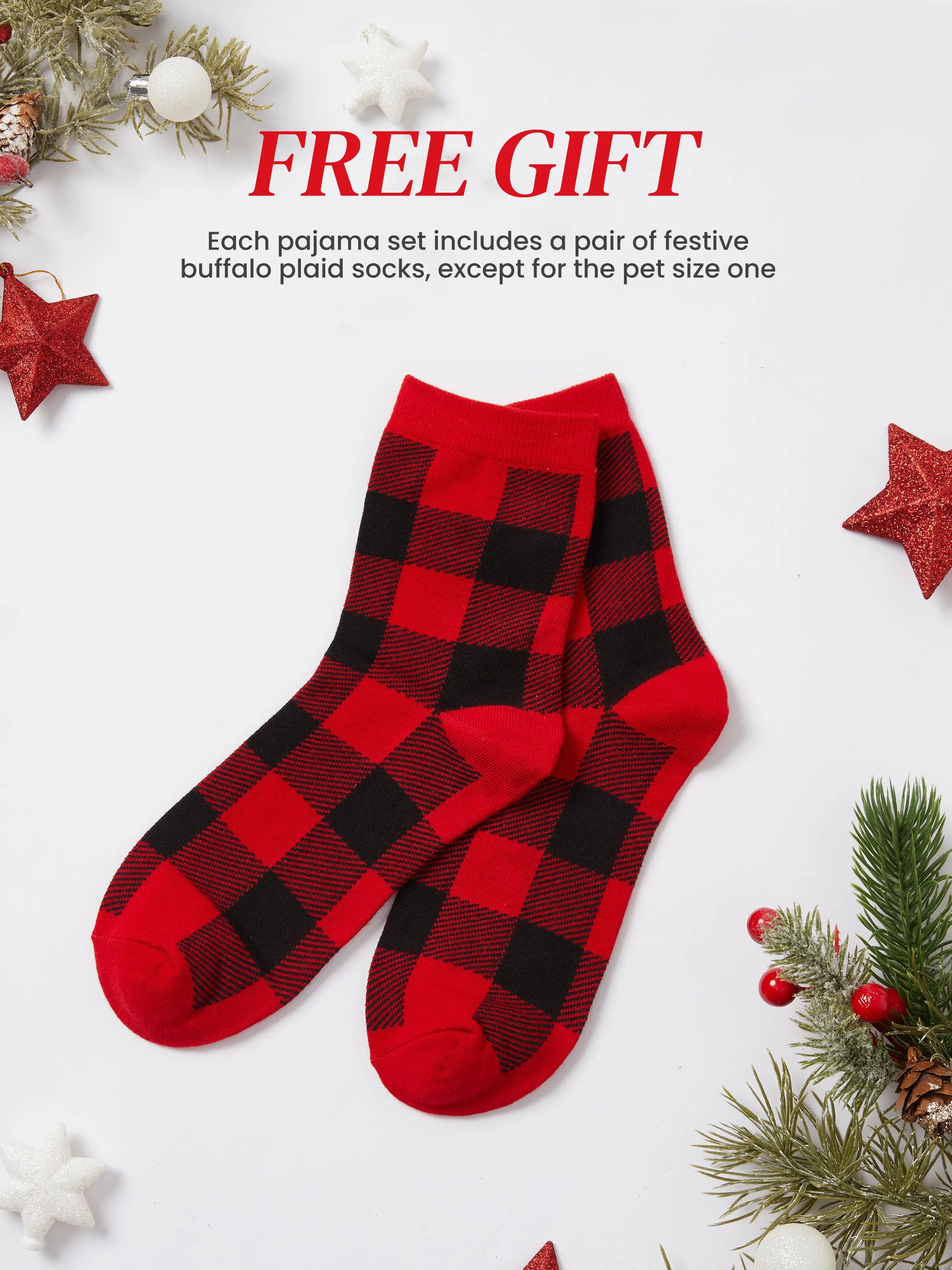 Christmas Matching Family Pajamas Set Block checkered Gingerbread Print PJS with Christmas Socks Khaki