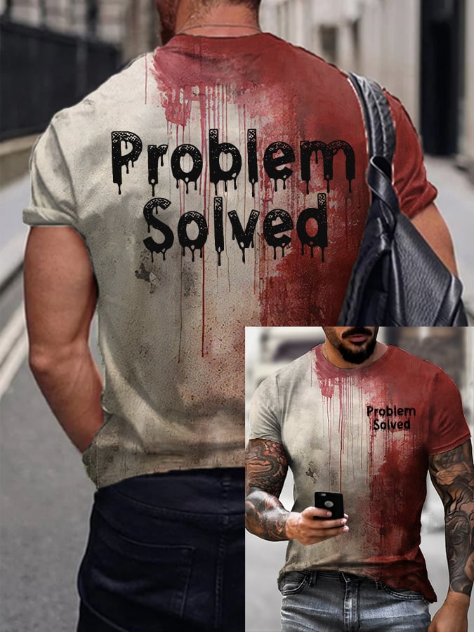Men's Bloody Problem Solved Halloween Print T-Shirt