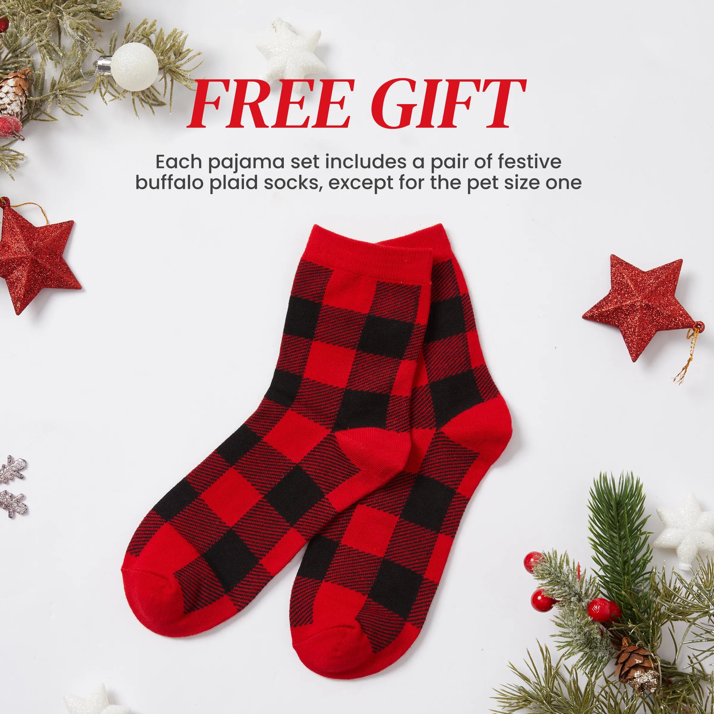 Christmas Matching Family Pajamas Set Gingerbread Christmas-theme Plaid Print PJS with Christmas Socks Red
