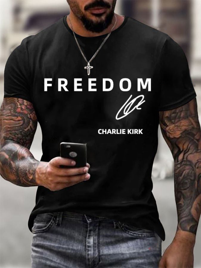 🎂 Happy Birthday Men's  Freedom charlie Kirk Printed Casual  T-shirt