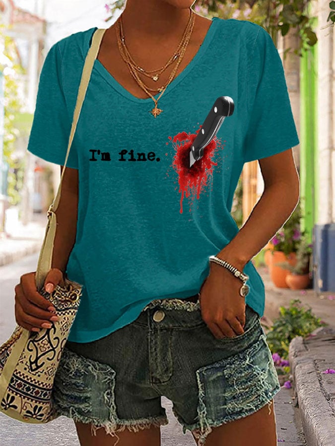 Breast Cancer Awareness V-Neck Print T-Shirt