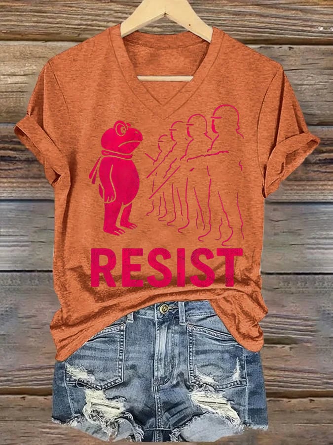 V-neck Women's Portland Frog resist Print T-Shirt