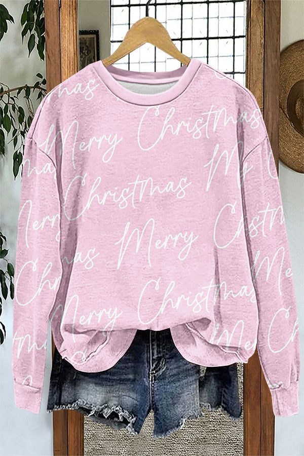 Pink Sweet Merry Christmas Print Sweatshirt