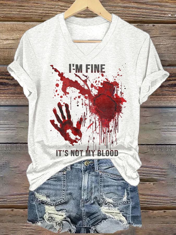Women's bloodstained printed casual T-shirt
