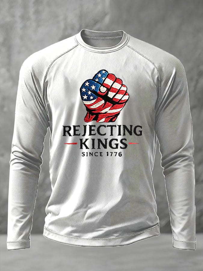 Men's “Rejecting Kings Since 1776” Print Raglan Sleeve Printed T-Shirt