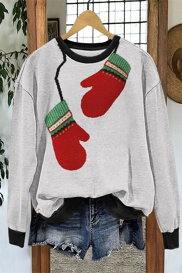 Cute Christmas Gloves Print Sweatshirt