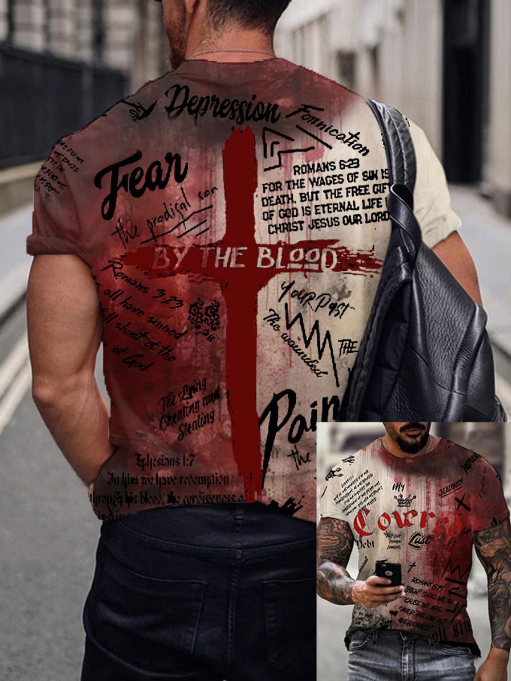 Men's Halloween Covered By The Blood of Jesus Bloody Print T-Shirt