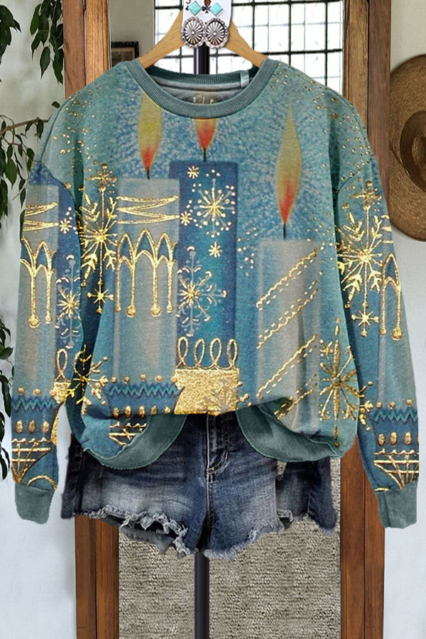 Classic Contrast Color Christmas Print Sweatshirt