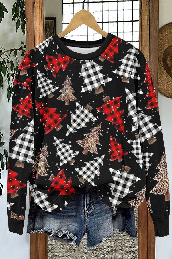 Plaid Christmas Tree Print Sweatshirt