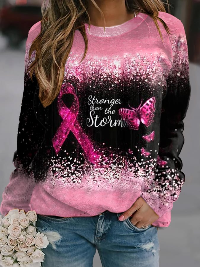 Strong Than Storm Print Long Sleeve Sweatshirt