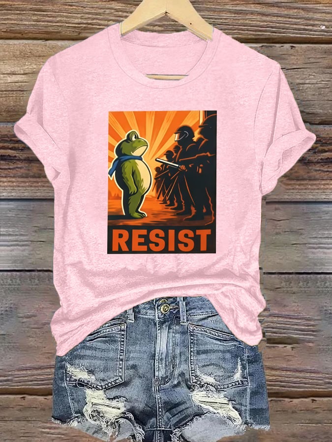 Women's  Portland Frog Resist  Printed Casual T-Shirt