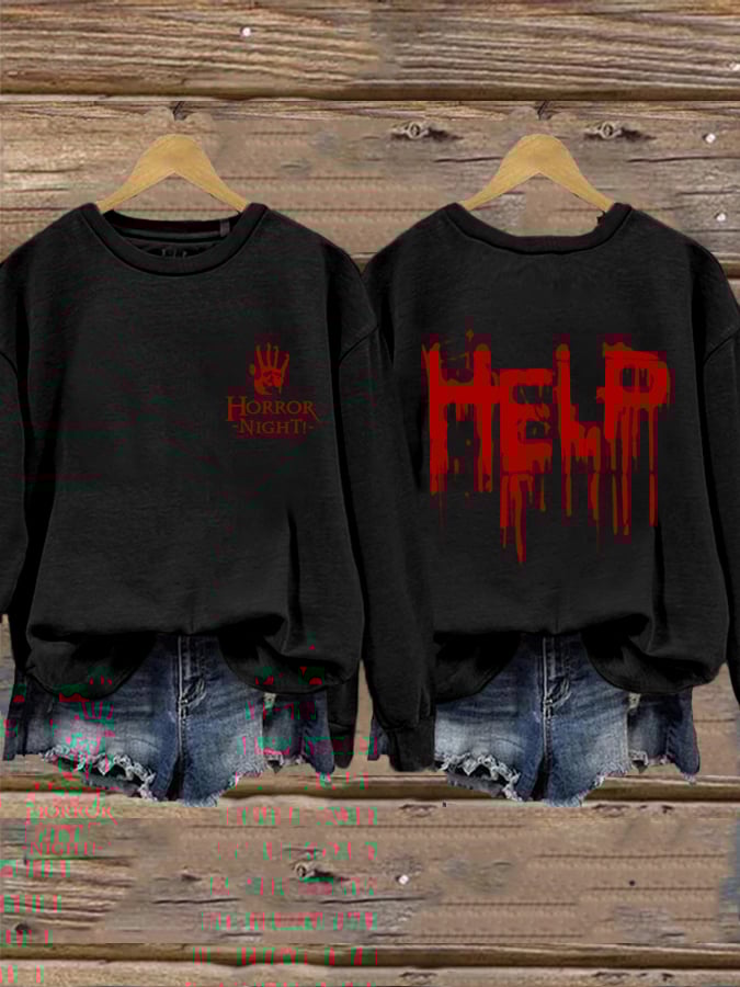 Women's Funny Halloween Blood Stain Horror Night! Help Sweatshirt