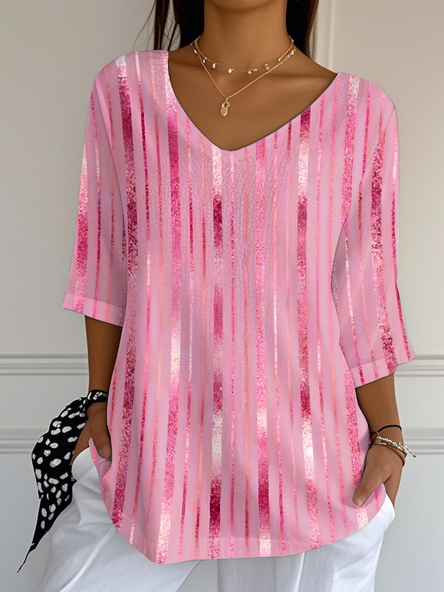 Women's Summer Pink Stripe Printed Top