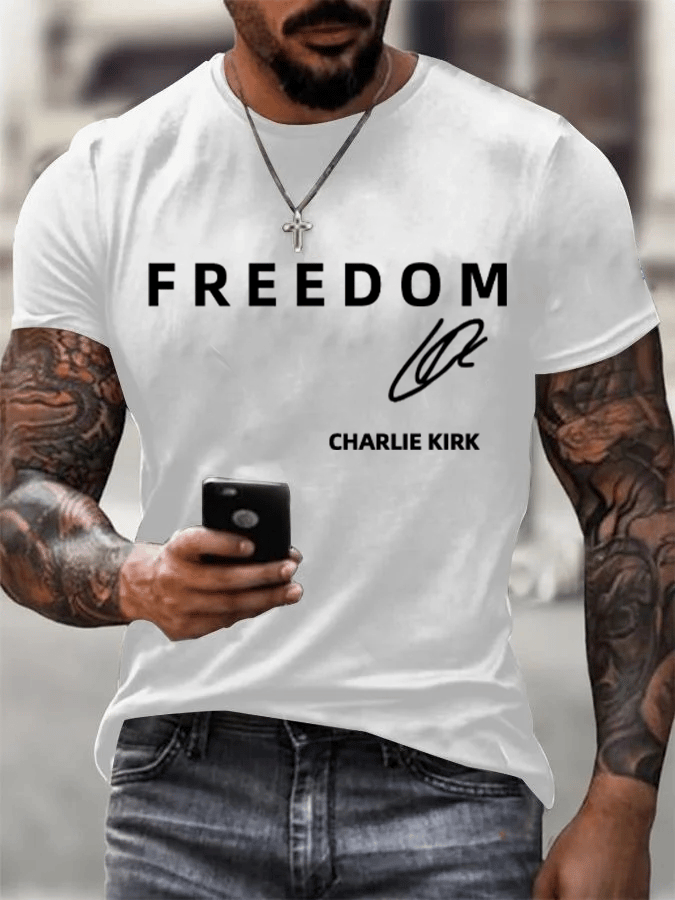 🎂 Happy Birthday Men's  Freedom charlie Kirk Printed Casual  T-shirt