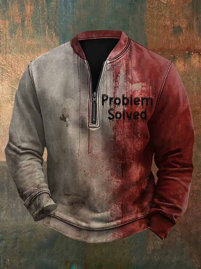 Men's Bloody Halloween Problem Solved Printed Zipper Sweatshirt