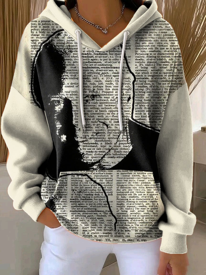 Women's Printed Striped Casual Hooded Sweatshirt