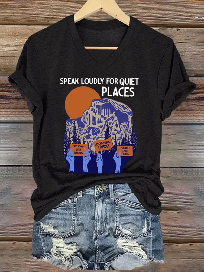 Women's Support Our National Parks Print V-Neck T-Shirt