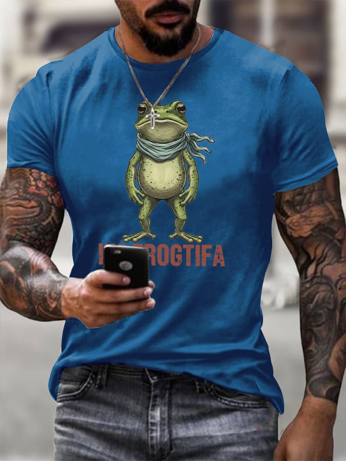 Men's Retro I'm Frogtifa Printed Round Neck T-Shirt