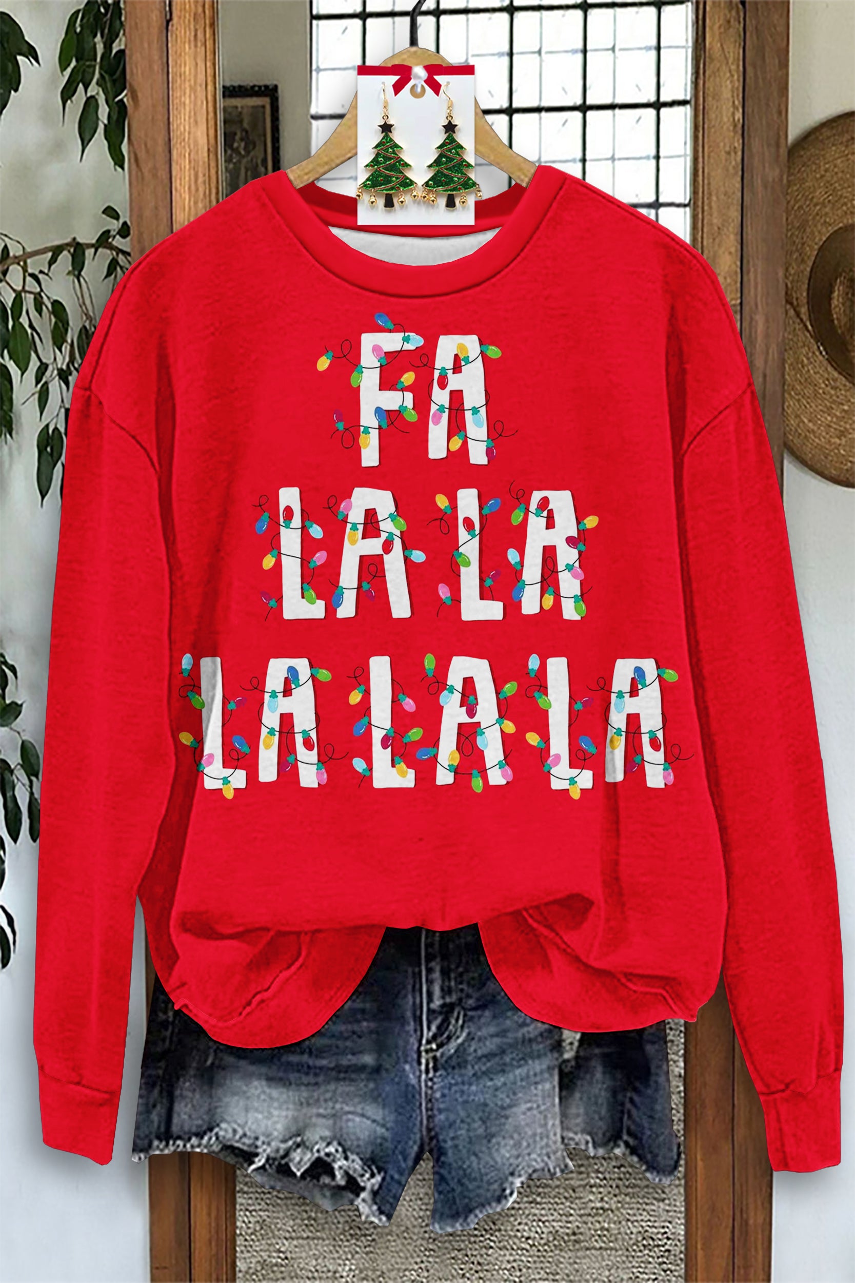 Classic Christmas FA LA LA Print Sweatshirt