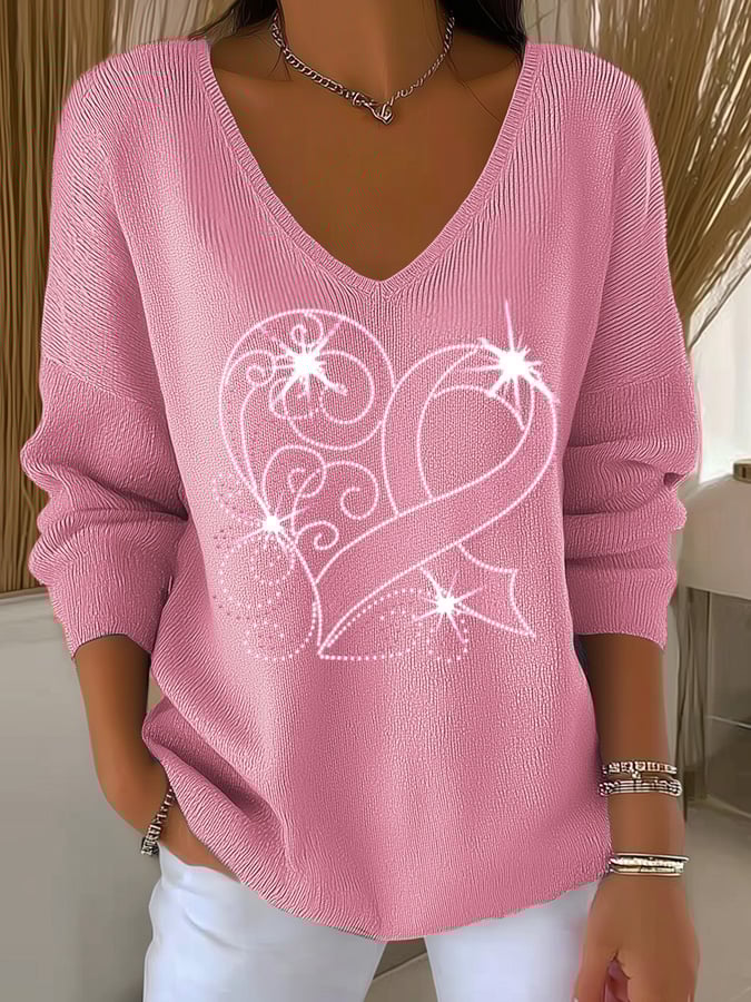 Women's Casual Breast Cancer Awareness Print Long Sleeve T-Shirt