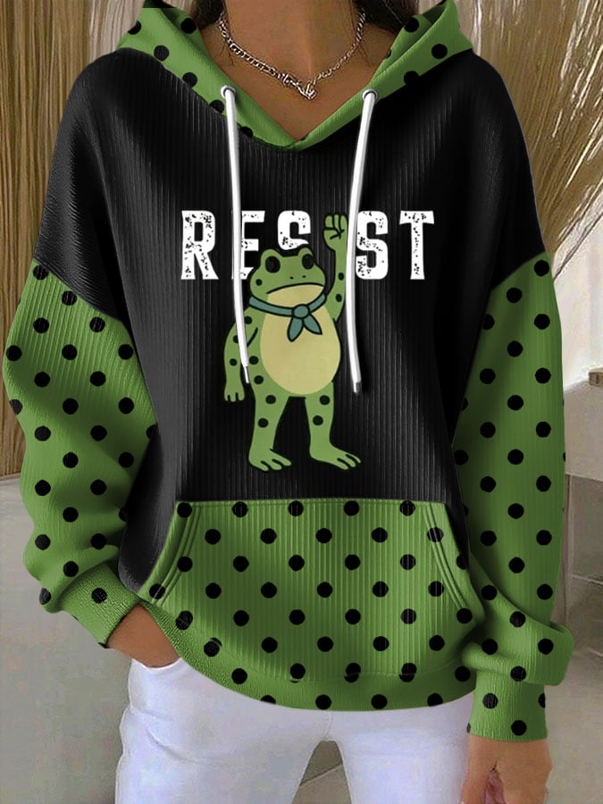 Women's Resist Frog Print Casual Hoodie Sweatshirt