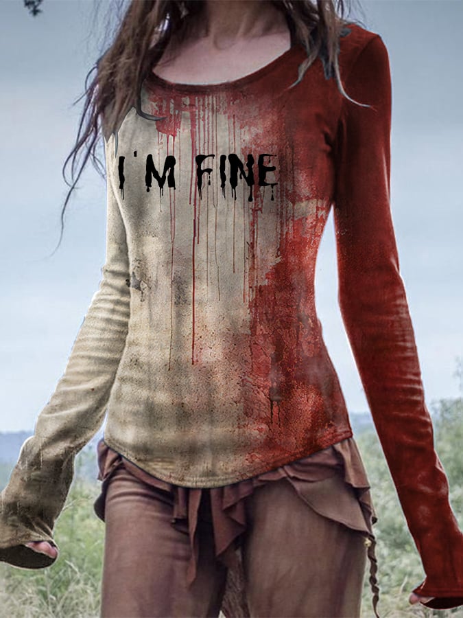 Women's Bloody I'm Fine Halloween Print Top