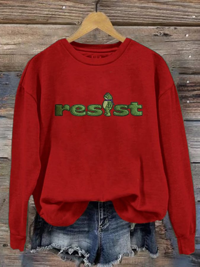 Women's Retro Resist Frog Printed Round Neck Sweatshirt