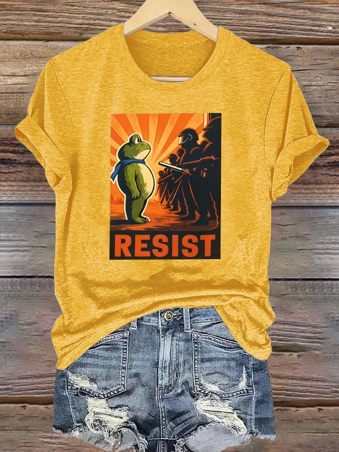 Women's  Portland Frog Resist  Printed Casual T-Shirt