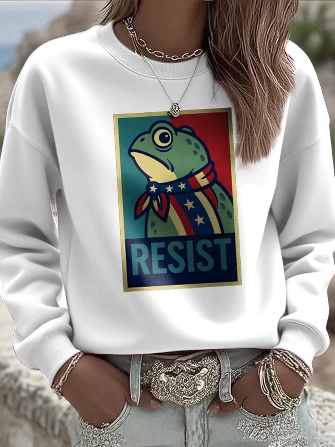 Women's Portland Frog Print Casual Sweatshirt