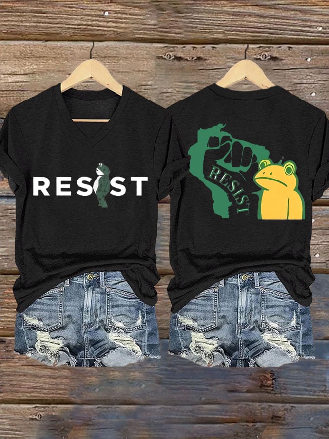 Women's FDT Portland Frog Protest Revolt Machine Print T-Shirt