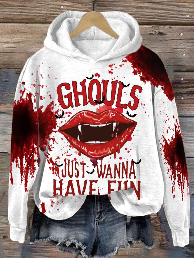 Women's Bloody Halloween "GHOULS JUST WANNA HAVE FUN" Printed Hooded Sweatshirt